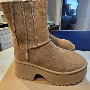 UGG Boots Women's Classic Twin Seam Size 9 New Heights Chestnut Suede Platform
